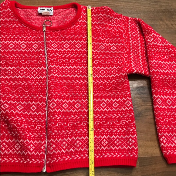 Vintage knit zip up crewneck sweater bright red white semi cropped Big City - Picture 7 of 8